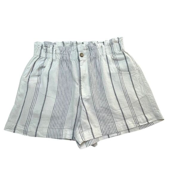 Madewell Linen-Cotton Pull-On Paperbag Shorts in Stripe White and Blue Bengali I - Picture 1 of 11